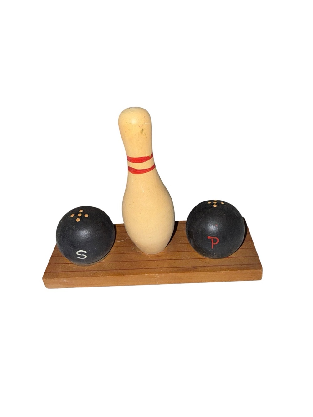 Vintage Wooden Bowling Pin Salt and Pepper Shaker Set